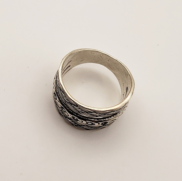 Didae Israel and Artisan 925 Sterling Silver Aqua Accented Wide Band Ring 8.25 - Picture 3 of 14